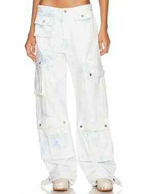 GRLFRND REVOLVE Lara Cargo Jean in Airwaves Acid Wash Blue and White Size 25